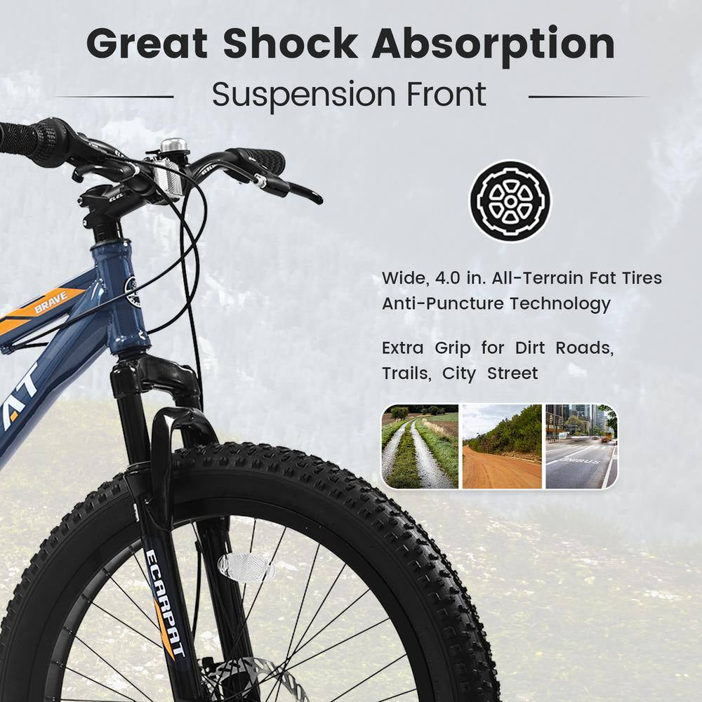 24 in Blue Steel Mountain Bike with Dual Disc Brake and Fat Tire