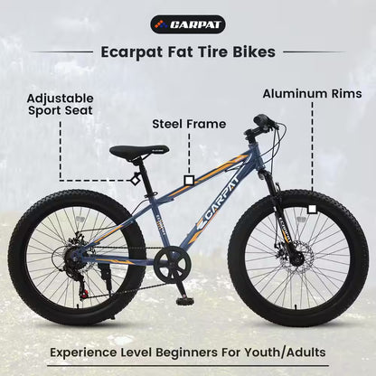 24 in Blue Steel Mountain Bike with Dual Disc Brake and Fat Tire